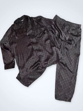 Vintage Murano 100% Silk Dark Charcoal Print Pajama Set Mens L